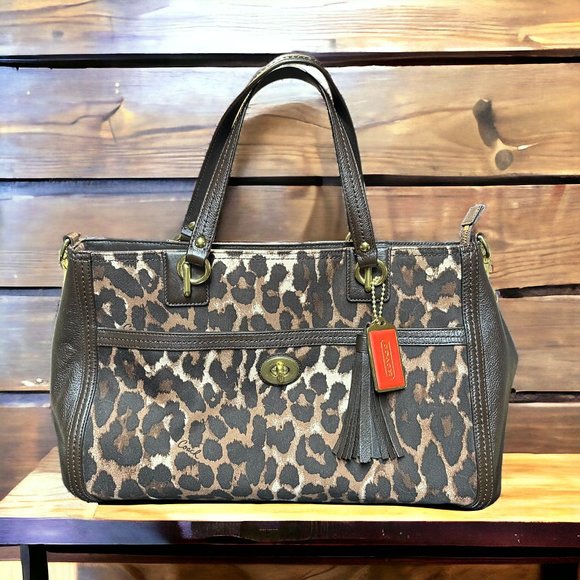 Coach Dark Brown Leopard Print Canvas and Leather Park Chain Ocelot Tote - Picture 2 of 12